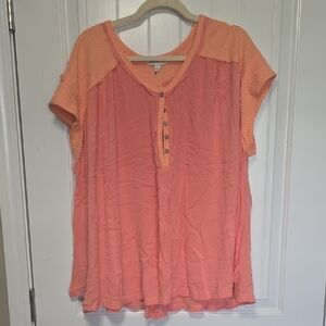 DAVI & DANI Peach Button-Front Blouse